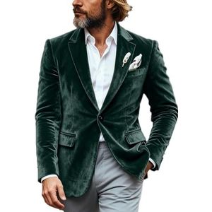 Fluwelen smoking blazer met één knop jas piekrevers bruiloft feest gekleed bal fluwelen jas workout, Donkergroen, XS