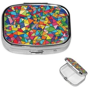 Pillendoosje Reizen Pillendoos met 2 Compartimenten Kleine Pillenetui voor Portemonnee & Pocket Draagbare Geneeskunde Organizer Heldere Geometrische Vormen Leuke Ronde Pillencontainer voor Vitaminen