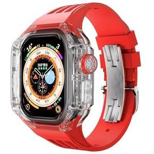 INSTR Transparante luxe case band voor Apple Watch Ultra2 Ultra 49mm, horlogeband met roestvrijstalen gesp voor IWatch9 8 7 6 5 4 se(Color:Red transparent,Size:45mm)