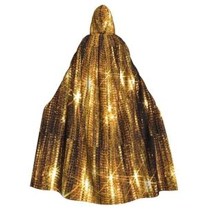 NEZIH Gouden Pailletten Sparkle Volledige Lengte Carnaval Cape Met Hood, Unisex Cosplay Kostuums Mantel Voor Volwassenen 185cm