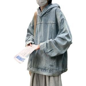 QOUERUUE Heren Denim Hoodie Tops Lange Mouwen Oversized Pullover Spijkerjas Trendy Denim Casual Hoodies met Capuchon,Blauw,3XL