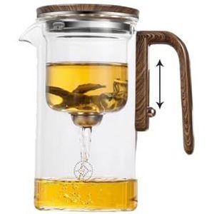 Waterafscheiding Glazen Theepot met Houten Handvat, Magische Theepot, Glazen Theepot met Infuser, Glazen Theepot met Zeef, Heldere Theepot, Druk Controle Magische Pot(500ml)