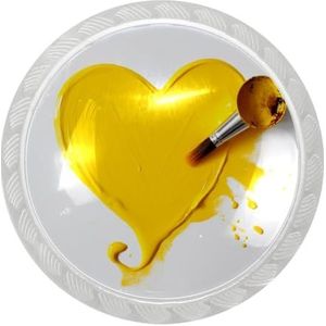 lcndlsoe Elegante ronde transparante kastknopset, veelzijdige doorzichtige glazen lade pull voor kasten, ijdelheden en kasten, geel hart verfpatroon