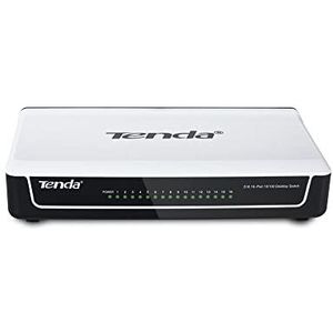 Tenda S16 16-poorts desktopswitch (16x 10/100 Mbit/s RJ-45-poorten, autonegation, auto MDI/MDIX, IEEE 802x3x flowcontrol, niet-blokkerende architectuur) wit