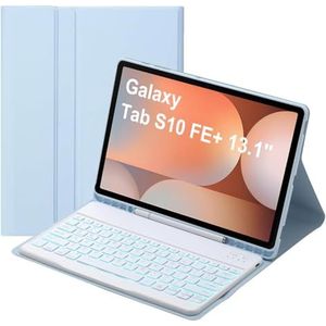 Toetsenbordhoes Voor Samsung Galaxy Tab S10 FE+ Plus 13.1"" 2025, 7 Kleuren Verlicht Afneembaar Draadloos Bluetooth-Toetsenbord,Blauw