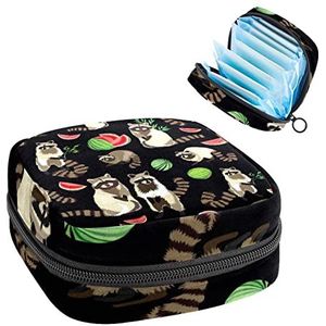 Wasbeer Watermeloen Periode Pouch Draagbaar,Tampon Opbergtas voor Maandverband, Meerkleurig, 4.7x6.6x6.6 in/12x17x17 cm