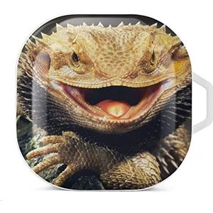 Cool Bearded Dragon Lizards Oordopjes Hoesje Compatibel met Samsung Hard Shell Beschermhoes Wit-Stijl