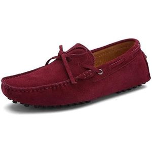 Loafers for heren Schoenen met vierkante neus Nubuckleer Mocassins Rijden Loafers Flexibel Antislip Lichtgewicht Bruiloft Instapper(Color:Red,Size:40 EU)