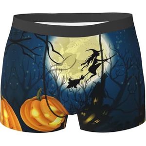 ZJYAGZX Pompoen Halloween Print Heren Zachte Boxer Slips Shorts Viscose Trunk Pack Vochtafvoerende Heren Ondergoed, Zwart, L