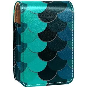 Make-up Lipstick Case voor Buiten Vis Schalen Groen Nautische Draagbare Lippenstift Organizer met Spiegel Dames Mini Make-up Tas Neemt Tot 3 Lippenstift