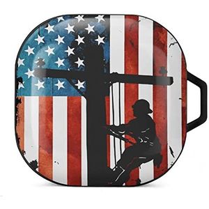Lineman Amerikaanse vlag elektrische kabel lijnwachter oordopjes hoesje compatibel met Samsung hard shell beschermhoes zwart stijl