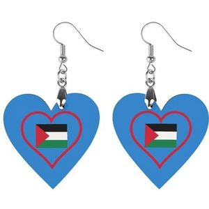 I Love Palestina Rood Hart Leuke Hartvormige Hanger Oorbellen Voor Vrouwen Lichtgewicht Houten Oorbellen Mode-sieraden Geschenken