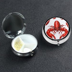 Pillendoosje pillendoosje 3 compartimenten kleine pillenorganizer voor portemonnee en zak reizen pillendoos rode kreeft print schattige medicijnorganisator pillenhouder om vitamines visolie vast te