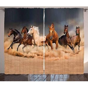 ABAKUHAUS Paard Gordijnen, Equine Themed Dieren, Woonkamer Slaapkamer Raamgordijnen 2-delige set, 280 x 245 cm, Brown Sand Brown
