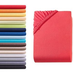Hometex Premium Textiles Hoeslaken tot 23 cm hoogte, bedlaken jersey van 100% katoen, Oeko-Tex®-standaard 100, vele maten en kleuren verkrijgbaar, rood, 140-160 x 200 cm