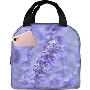 JYQCNSMJYB2 Paarse lavendel gekleurde bloemen print licht duurzame draagtas voor kantoorwerk school geïsoleerde lunchbox voor vrouwen en mannen