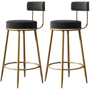 Barkruk Bistrokruk Barkrukken Set Van 2 Moderne Barkrukken Bar Keuken Eetkamer Café Stoel Toonbank Krukken Gestoffeerde Stoelen Met Rugleuning Voor Thuis Barstoelen Keukenstoelen(Black,65cm)