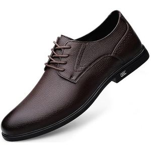 Oxford-nette schoenen for heren Veters Ronde gepolijste neus Leer Effen derbyschoenen Rubberen zool Antislip Lage bovenkant Antislip Antislip Bruiloft (Color : Dark brown, Size : 41 EU)