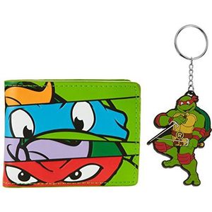 Teenage Mutant Ninja Turtles Maskers Bi-Fold Portemonnee en Raph Sleutelhanger Giftset, Groen BIO-XW15RTTMT, Groen, 23 cm, Munt Pouch