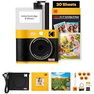 KODAK Mini Shot 4 ERA 4PASS 2-in-1 Instant Camera en Fotoprinter Accessoire Bundel (4x4 inch), initiaal 10 vellen + 60 vellen pakket, geel