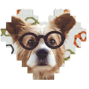 WSOIHFEC Bouwsteenpuzzel hartvormige bouwstenen set grappige hondenbril bouwstenen voor volwassenen blokpuzzel bouwpuzzel bouwstenen voor ornament 3D micro bouwstenen voor makers van alle leeftijden