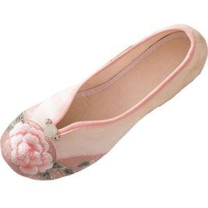 2024 Zomer Dames Etnische Stijl Geborduurde Bloem Platte Schoenen Chinese Traditionele Stijl Retro Klassieke Wandelschoenen Elegante Ronde Neus Ballet Schoenen Voor Cheongsam(Color:Pink,Size:37 EU)