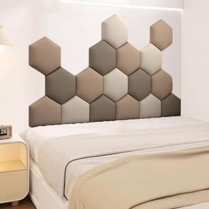 HEFJIAYCIQ 3D Muurpanelen Schil En Plak, Anti-Collision Gestoffeerde Muurvulling Voor Thuis, Set Van 17 Panelen Interieur Wanddecoratie Behang,Brown+brown+white,120x70cm