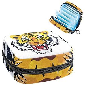 Tijger Hoofd, Periode Pouch Draagbaar, Tampon Opbergtas,Tampon Houder voor Portemonnee Vrouwelijke Product Organizer, Meerkleurig, 4.7x6.6x6.6 in/12x17x17 cm