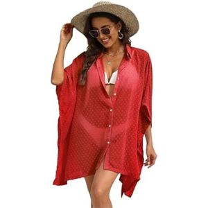 Cover-up voor vrouwen strandkleding badpak cover up voor vrouwen grote maat badpak cover-up shirts stippen splicing casual strand cover ups badpak cover ups voor vrouwen (rood, XXL)