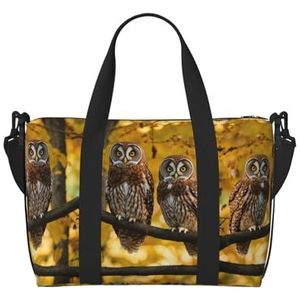 Leuke Bruine Cartoon Uilen Print Veelzijdige Handtas Voor Reizen,Hand-Held Crossbody Reistas Voor Uw Elke Behoefte, Zwart, Eén maat