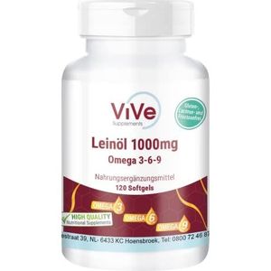 Lijnzaadolie 1000 mg - 120 softgels - omega-3-6-9 - alfa-linoleenzuur, linolzuur en oliezuur - hoge dosering | Kwaliteit uit Duitsland van ViVe Supplements