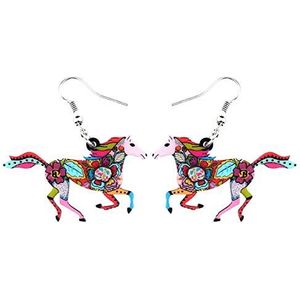 Acryl Elegant Galopperend Paard Oorbellen Hanger Hanger Mode Bloem Dier Sieraden Vrouwen Charme Gift-Multicolor