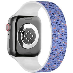 Solo Loop Band Compatibel met All Series Apple Watch 42/44/45/49mm (Fish On Blue) Elastische Siliconen Band Strap Accessoire, Siliconen, Geen edelsteen