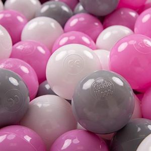 KiddyMoon 100 ∅ 7cm kinderballen speelballen voor ballenbad baby plastic ballen made in eu, grijs/wit/roze