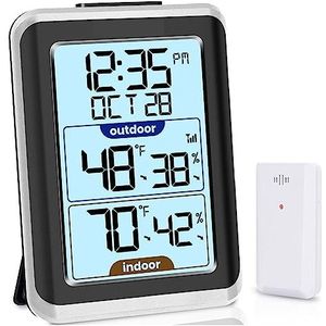 Indoor Outdoor Thermometer Draadloze Digitale Hygrometer Temperatuurmeter Met Tijd, 200ft/60 M Bereik Temperatuur Vochtigheid(8688)