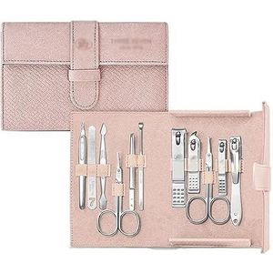 Nagelknipperset Manicureset Professionele 11-in-1 nagelknipperset, manicureset van koolstofstaal met PU-leren etui, nagelverzorgingsset for dames Pedicurehulpmiddelen voor voeten (Color : Pink)
