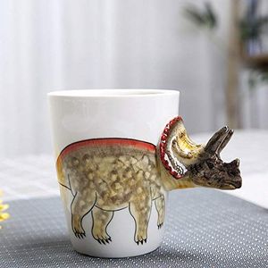 QYQMYK 350ml Creatieve Dinosaurus Keramische Cup Hand Geschilderd Dier Koffie Mok 3D Cartoon Tyrannosaurus Cup Kinderen Melk Cup, gebruikt voor thuiskantoor creativiteit, Triceratops