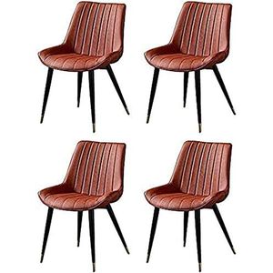 GEIRONV Moderne retro lederen keukenstoelen set van 4, met rugleuning metalen poten eetkamerstoelen woonkamer slaapkamer balkonstoel Eetstoelen (Color : Orange, Size : 46x53x83cm)