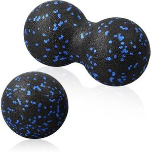 Fasciabal en fasciarollenset, massagebal, duobal, fascia-set, lacrosse bal, massageballen, fasciaballen voor voeten, rug, nek, wervelkolom, handen, fasciarol, kleine massagebal, fascia-set (2 stuks)