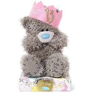 Me To You 13th Birthday Tatty Teddy Bear Met Party Hat - Officiële collectie, Blauw, goud, grijs, roze