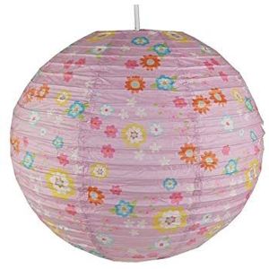 Papieren lamp voor de kinderkamer met dimbare LED - lampenkap bloemen patroon - hanglamp met ophangsysteem