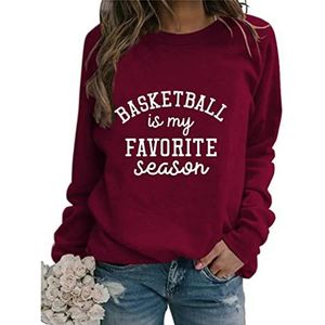 Basketball Is My Favorite Season Women Long Sleeve Crew Neck Sport Sweatshirt Lightweight Casual Pullover Top