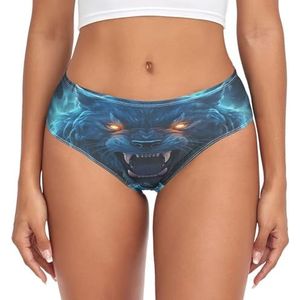 sawoinoa Blauwe onderbroek met dierenbeer vlam voor dames, middelhoge taille, comfortabele elastische sexy ondergoed, bikinibroekje, Mode Pop, XS