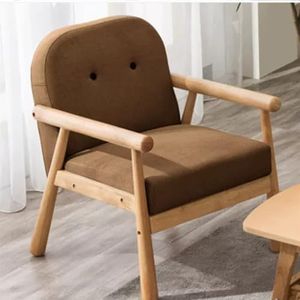 Fauteuil, Houten Frames uit het midden van de eeuw Fluwelen stof Kussen Gestoffeerde Accent Armleuning Stoel for woonkamer, Lounge-lezing van enkele stof for wachtkamer(Color:Brown)