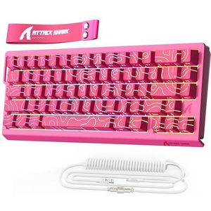 MAMBASNAKE x ATTACK SHARK X68HE Snelle trigger magnetische schakelaar bedraad 60% gamingtoetsenbord met spiraalkabel, 0,01 mm instelbare actuatie, Snap Tap, 8000 Hz, RGB, voor Win/Mac (roze)