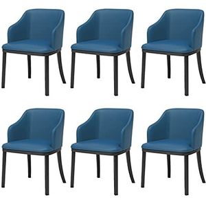 GEIRONV Lederen eetkamerstoelen Set van 6, Moderne Black Metal Benen Lounge Side Chair Soft Seat High Back Patded Woonkamer Fauteuil Eetstoelen (Color : Blue)