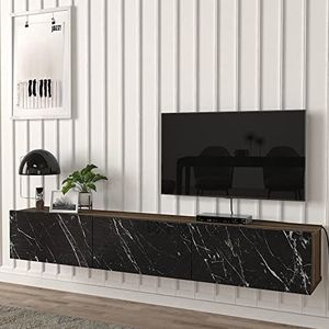 [en.casa] Tv-meubel Vihti zwevend 180x31x29,5 cm walnootkleurig en marmer zwart