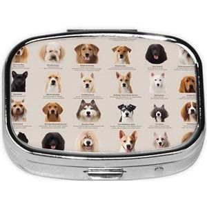 Hondenras Print Vierkante Pillendoos met 2 Compartimenten Draagbare Mini Pil Case Metalen Pil Organizer Pil Container voor Pocket Portemonnee Kantoor Reizen