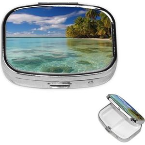 Pillendoos Geneeskunde Pil Organizer Aitutaki Lagoon, Cook Eilanden Kleine Pillenkoker Reizen Pillencontainer Draagbare Pillendoos voor Pocket 2 Compartimenten Pillenhouder Pillendozen voor Reizen