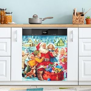 Merry Christmas Retro Kerstman Rode Vaatwasmachinehoezen Met Magnetische Schoon Vuil Vaatwasser Deurhoes Kast Koelkast Decor 58 x 66 cm